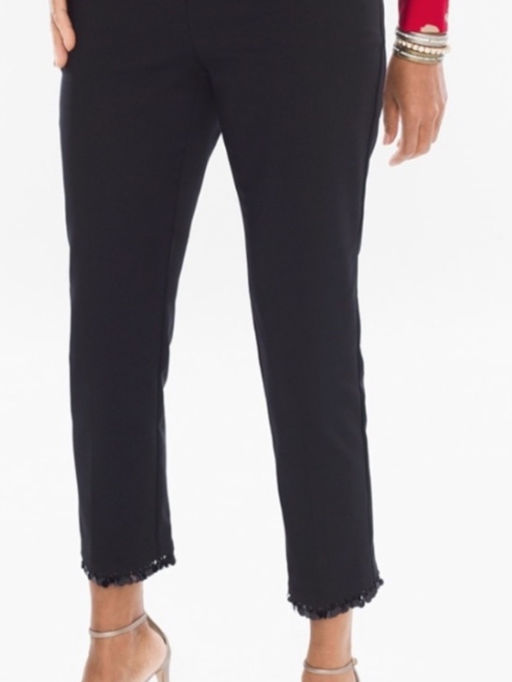 Black Straight-Leg Dress Pants with beaded hem.